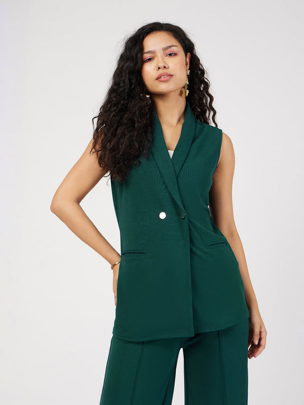 Women's Emerald Double-Breast Sleeveless Longline Blazer - Lyush