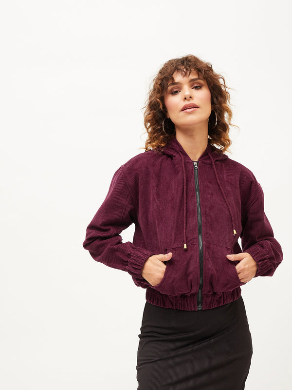 Women's Maroon Corduroy Varsity Jacket - Lyush