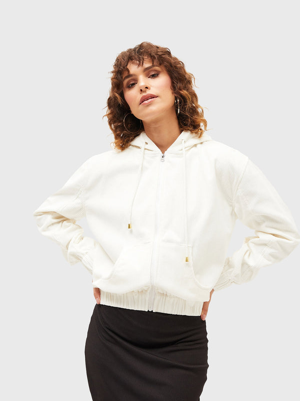 Women's White Corduroy Varsity Jacket - Lyush