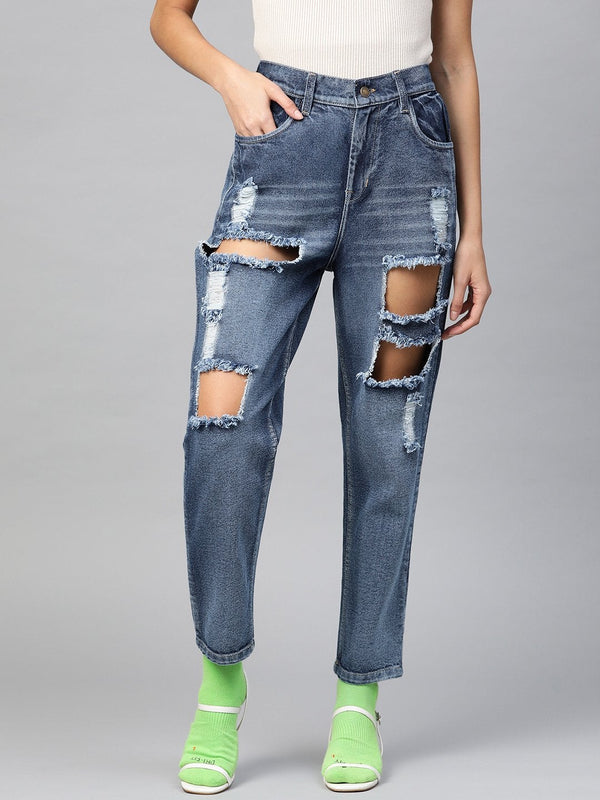 Women's Blue Vintage Distress Jeans - SASSAFRAS