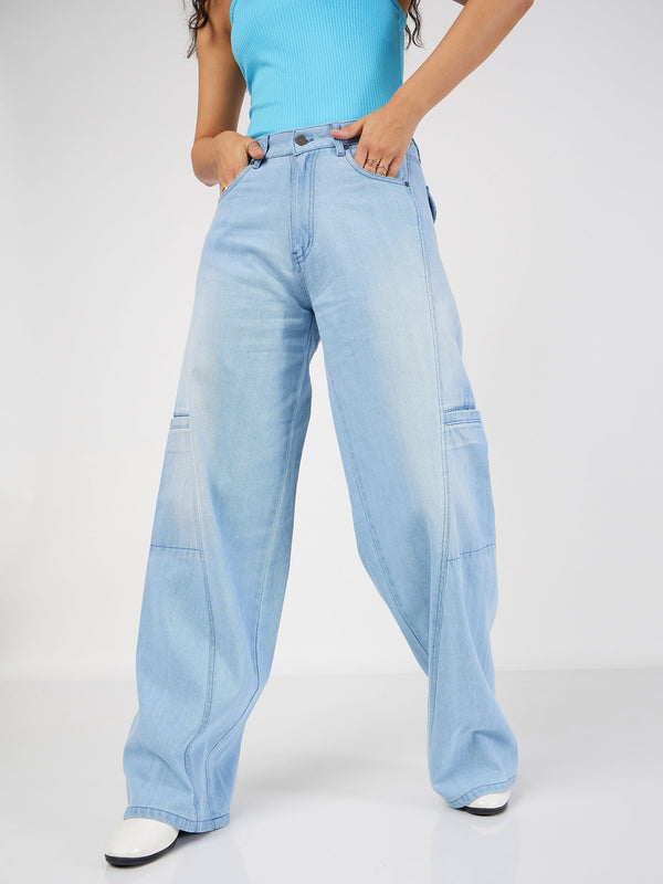 Women's Ice Blue Wide Leg Jeans - Lyush