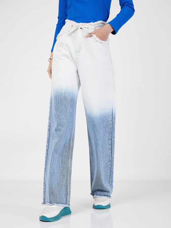 Women's Blue & White Ombre Straight Jeans - Lyush