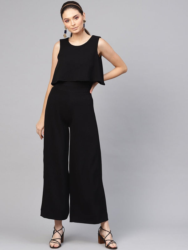 Women's Black Layered Jumpsuit - SASSAFRAS