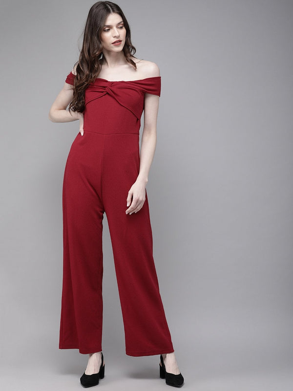 Women's Maroon Off Shoulder Jumpsuit - SASSAFRAS