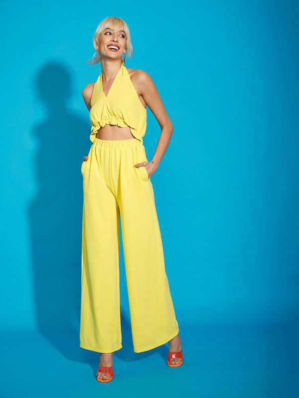 Women's Yellow Knitted Halter Neck Jumpsuit - SASSAFRAS