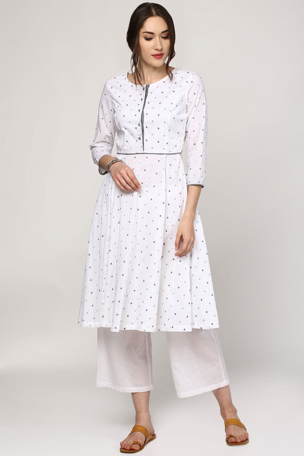 Women's White Dotted Anarkali Kurta - SHAE