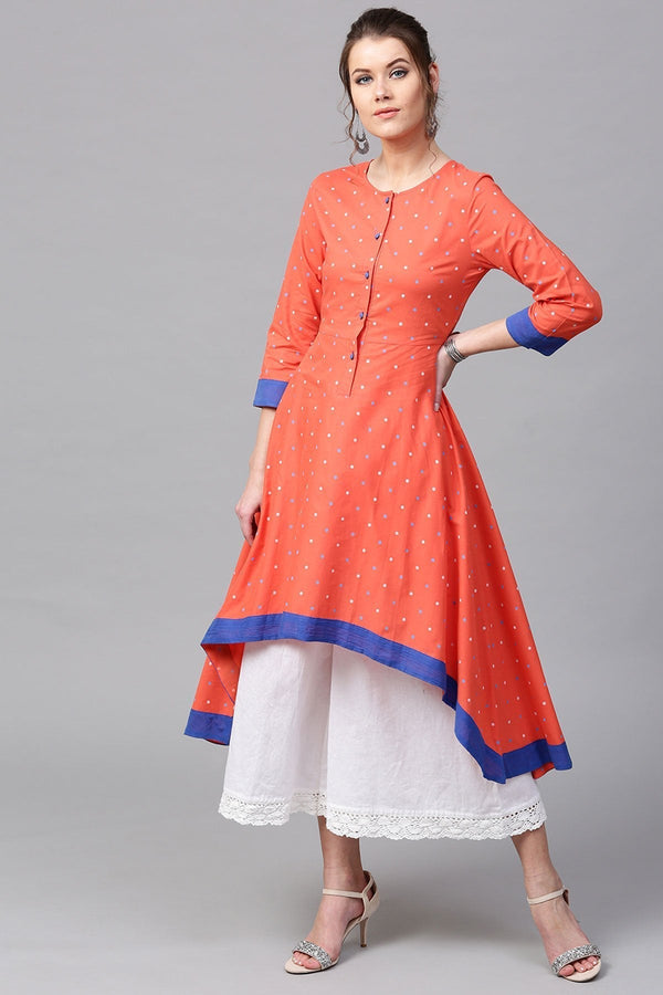 Women's Coral Polka Printed High Low Kurta - SHAE