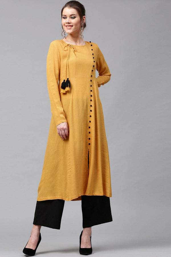 Women's Mustard Angrakha Style Kurta - SHAE