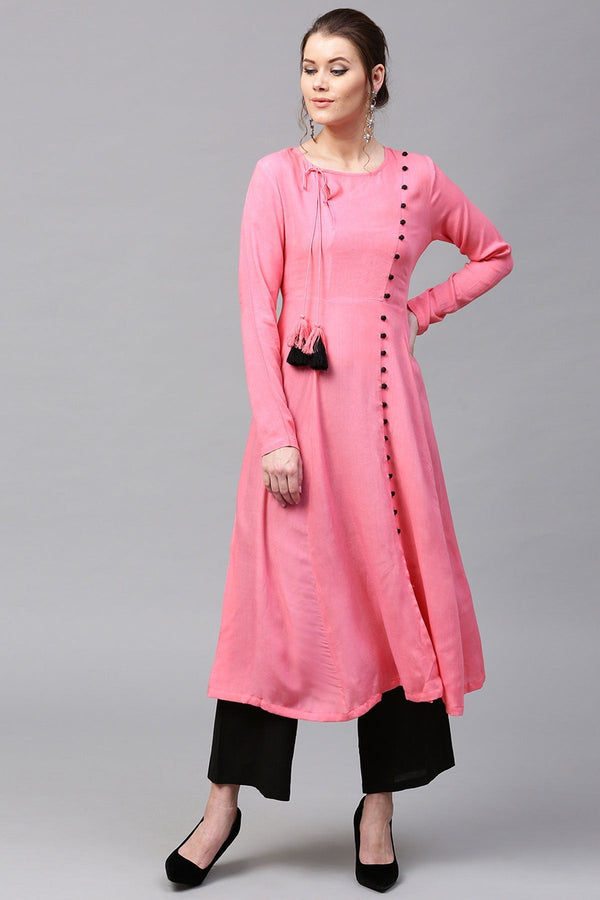 Women's Pink Angrakha Style Kurta - SHAE