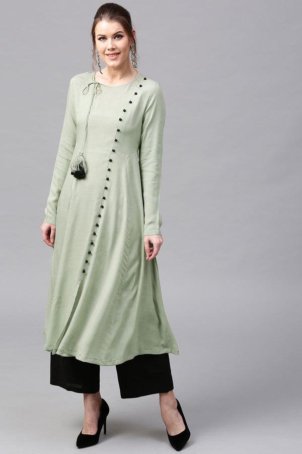 Women's Olive Angrakha Style Kurta - SHAE