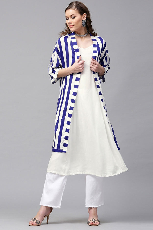 Women's Blue Stripe Cape Kurta - SHAE