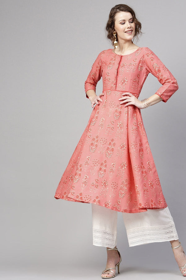 Women's Coral Floral Piping Anarkali - SHAE