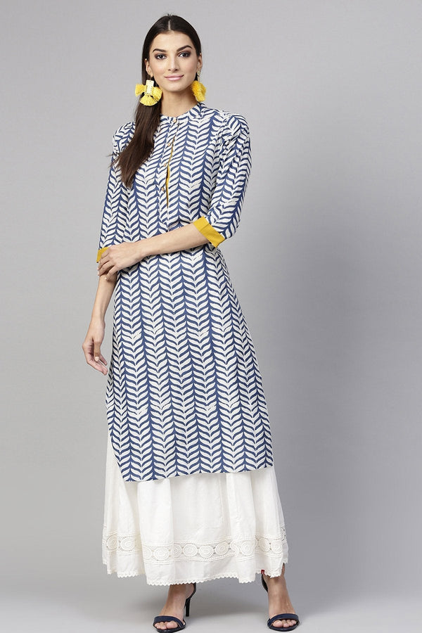 Women's Indigo Leaf Print Straight Kurta - SHAE