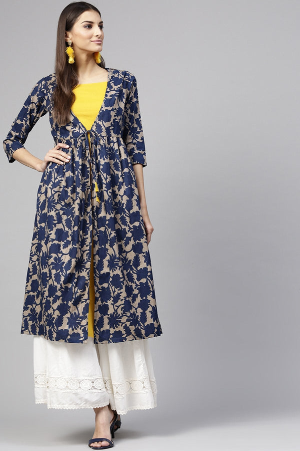 Women's Grey Indigo Floral Mock Shrug Kurta - SHAE