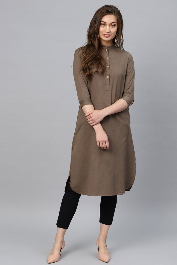 Women's Brown Straight Kurta - SHAE