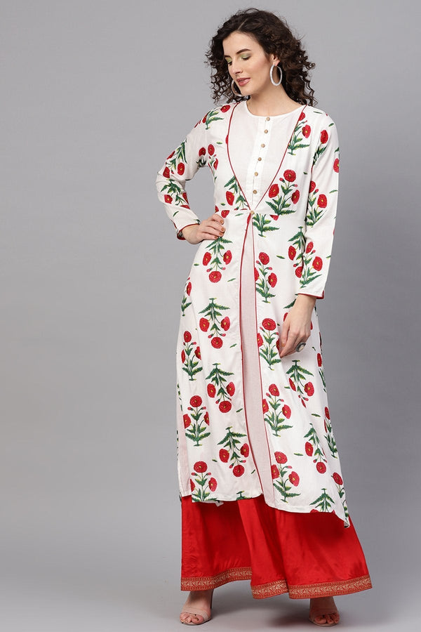 Women's Off White Crinkled Kurta With Jacket - SHAE