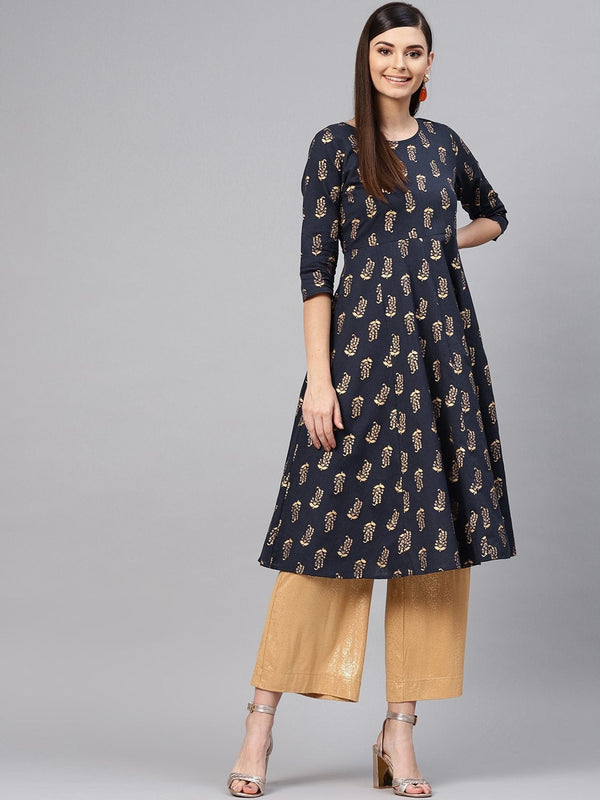 Women's Navy Paisely Anarkali Kurta - SHAE