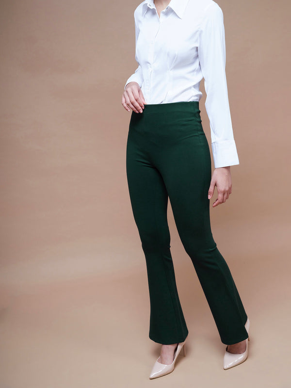 Women's Emerald Green Bell Bottom 4-Way Stretch Pants - SASSAFRAS