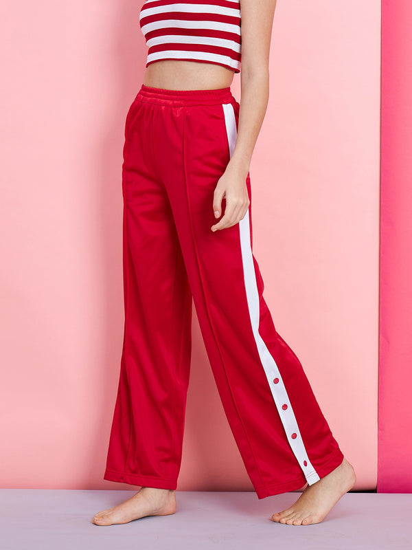 Women's Red Side Button Track Pants - SASSAFRAS