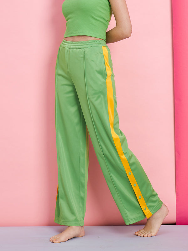 Women's Green Side Button Track Pants - SASSAFRAS