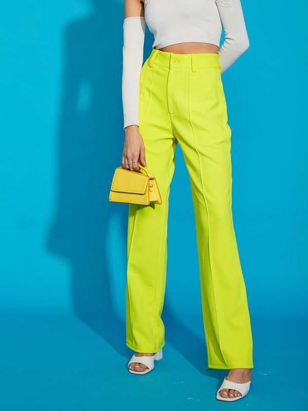 Women's Neon Yellow Knitted Front Darted Pants - SASSAFRAS