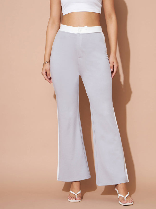 Women's Grey And White Colour Block Pants - Lyush