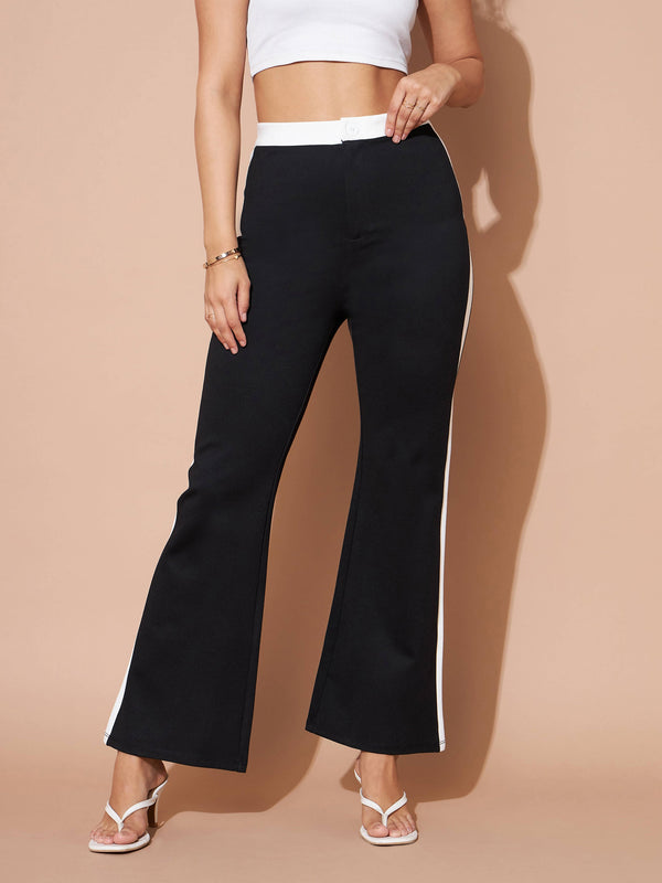 Women's Black And White Colour Block Pants - Lyush