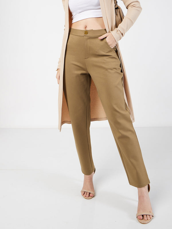 Women's Beige Roma Tapered Pants - Lyush