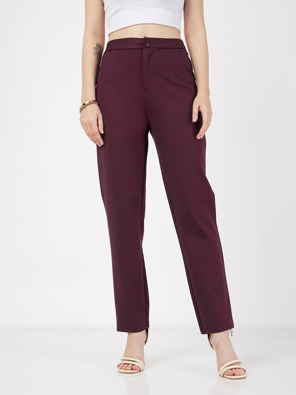 Women's Burgundy Roma Tapered Pants - Lyush