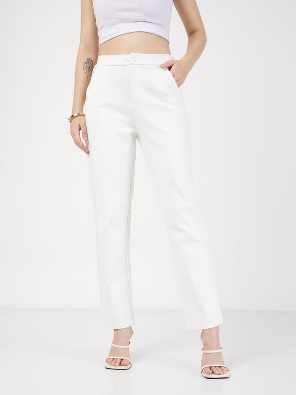 Women's White Roma Tapered Pants - Lyush