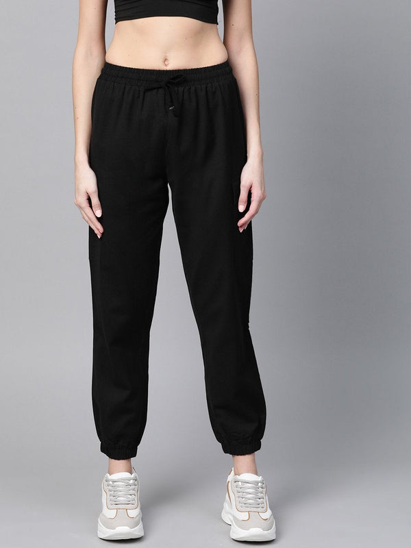 Women's Black Side Pocket Joggers - SASSAFRAS