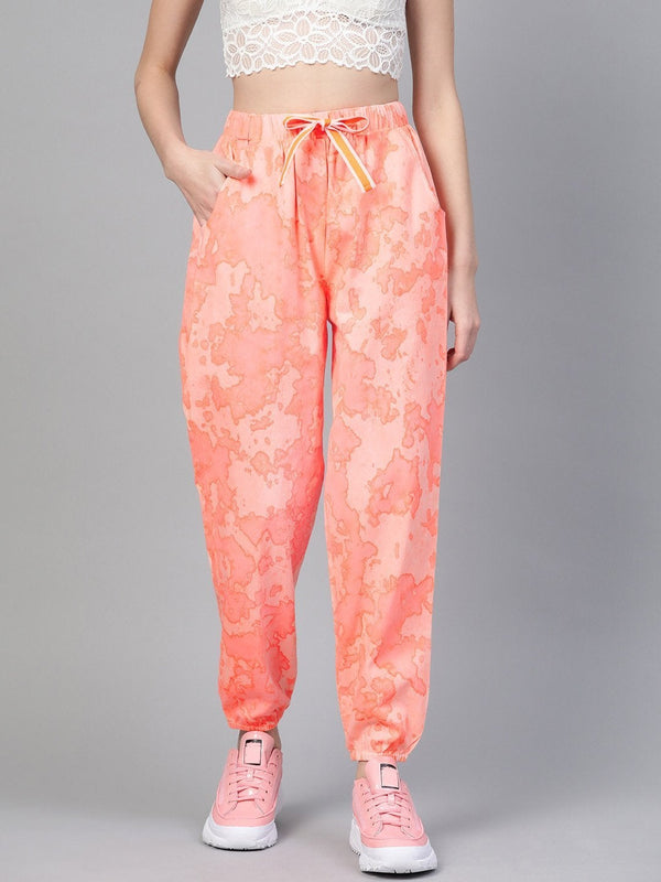 Women's Pink Tie-Dye Twill Jogger - SASSAFRAS