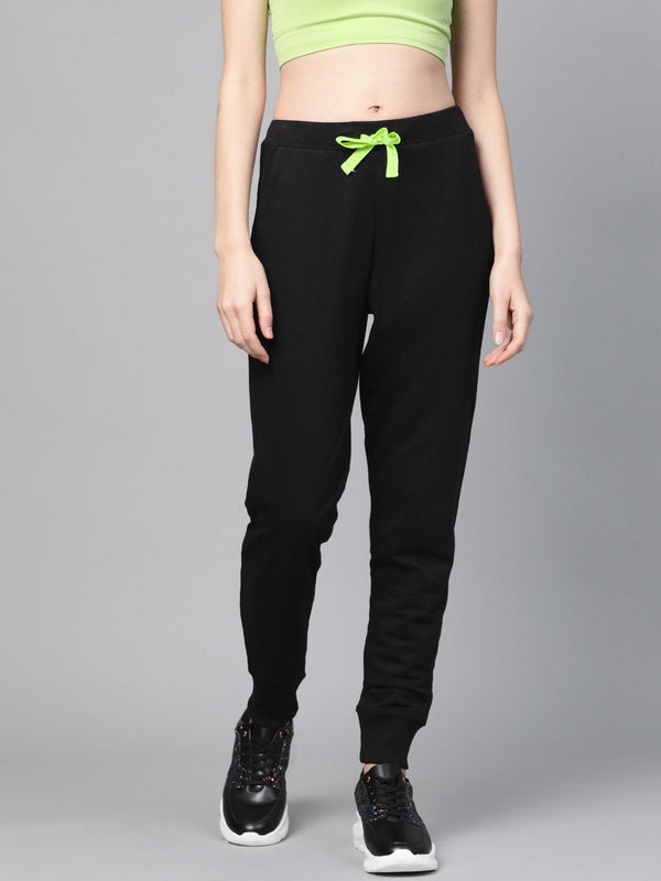 Women's Black Terry Contarst Drawstring Jogger - SASSAFRAS