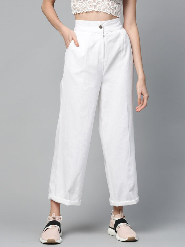 Women's White Twill Wide Leg Pants - SASSAFRAS