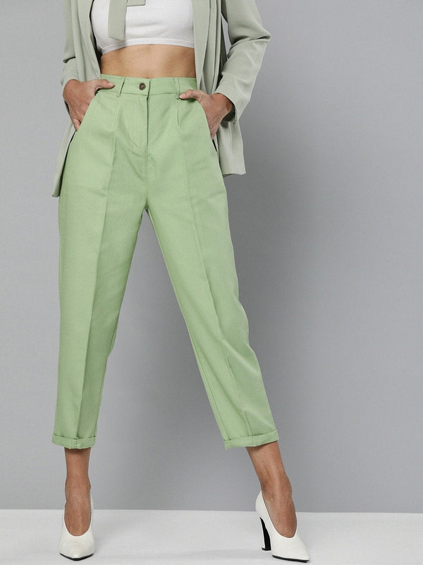 Women's Mint Green Tapered Pants - SASSAFRAS