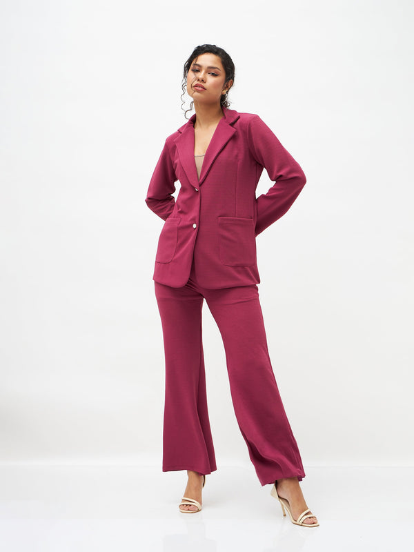 Women's Mauve Slim Fit Blazer With Bellbottom Pants - Lyush