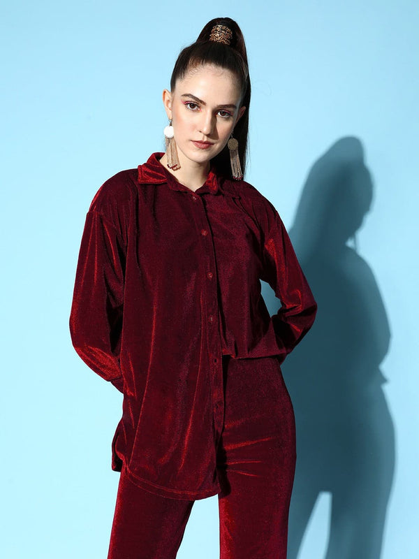 Women's Burgundy Velvet Shirt - Lyush