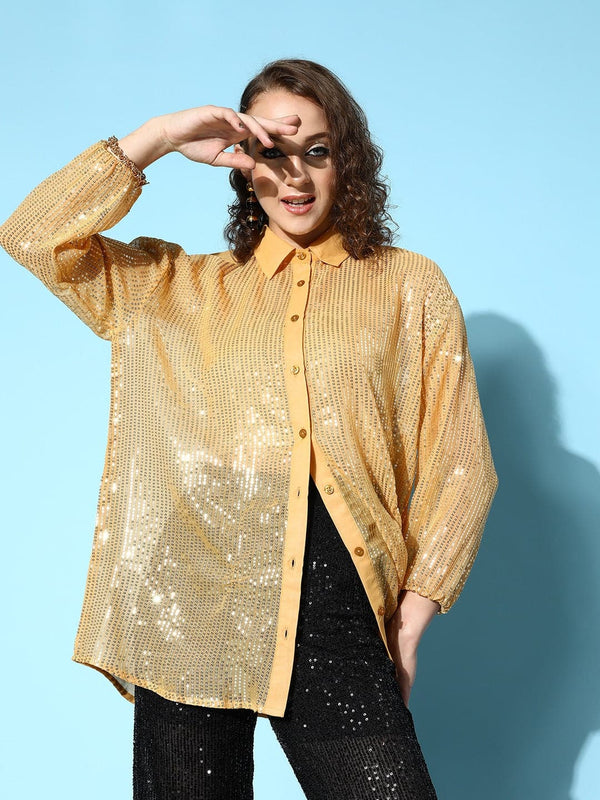 Women's Gold Sequin Shirt - Lyush