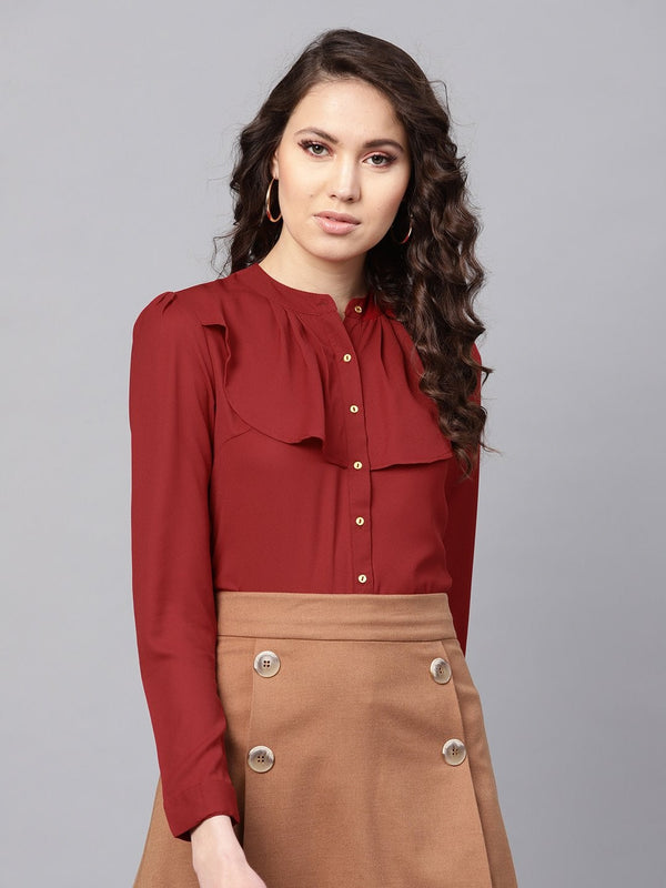 Women's Layered Front Maroon Shirt - SASSAFRAS