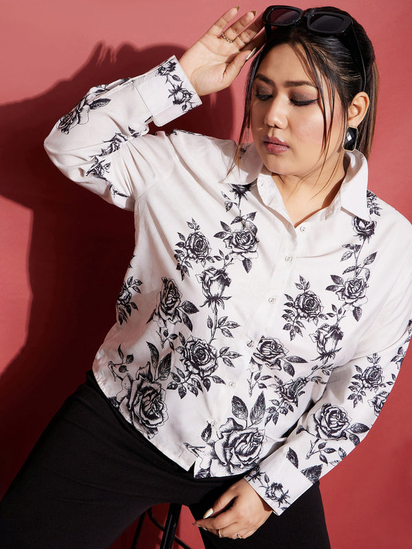 Women's White Floral Back Cut Shirt - SASSAFRAS