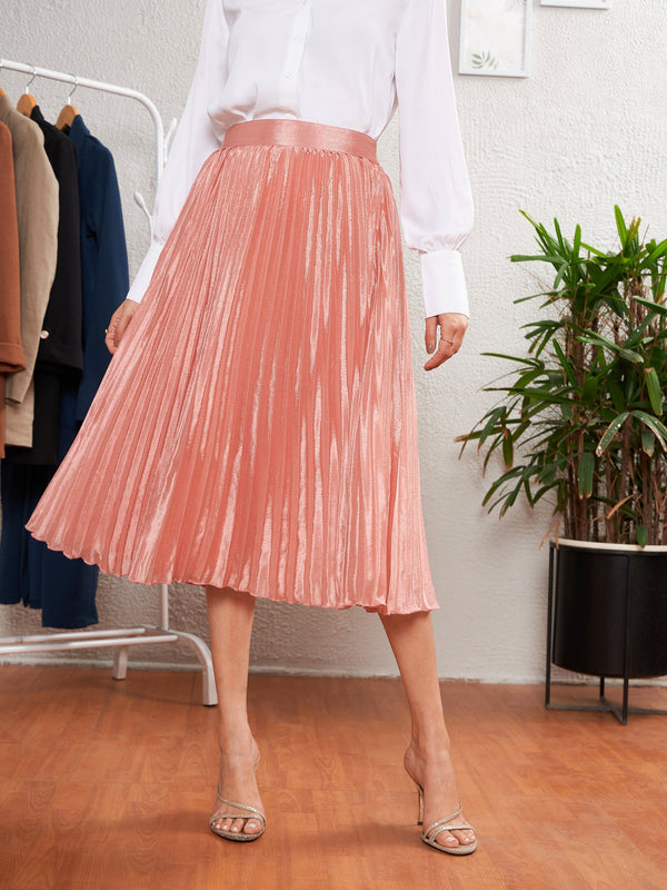 Women's Pink Accordion Pleated Flared Midi Skirt - SASSAFRAS