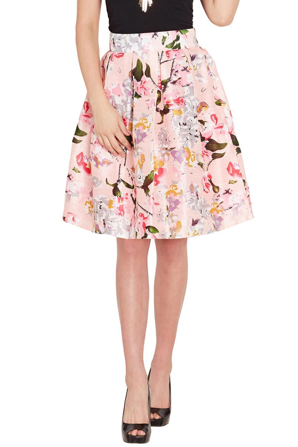 Women's Pink Floral Silk Skirt - SASSAFRAS