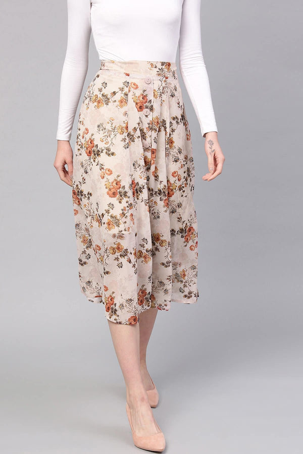 Women's Taupe Floral A-Line Skirt - SASSAFRAS