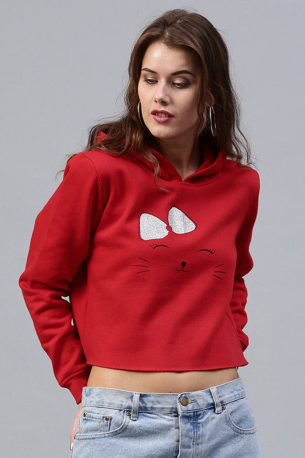 Women's Bow Kitty Red Sweatshirt - SASSAFRAS