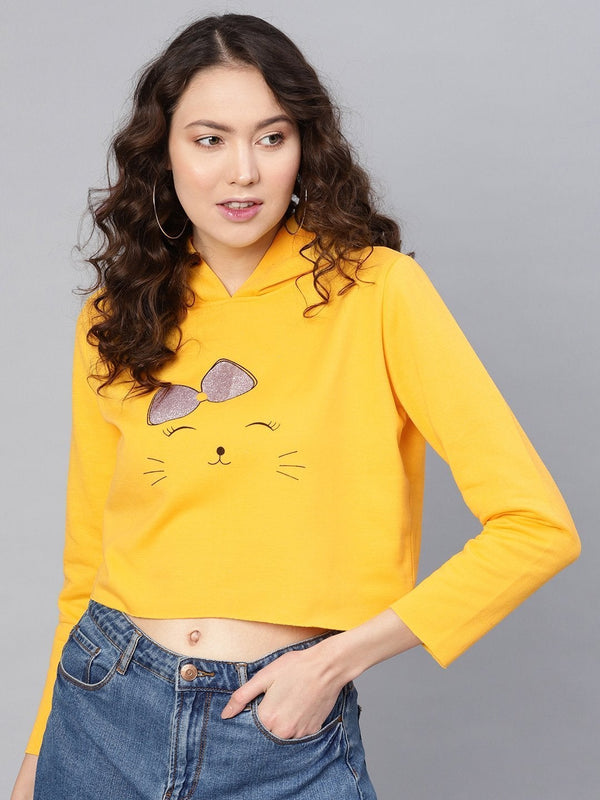 Women's Yellow Kitty Sweatshirt - SASSAFRAS