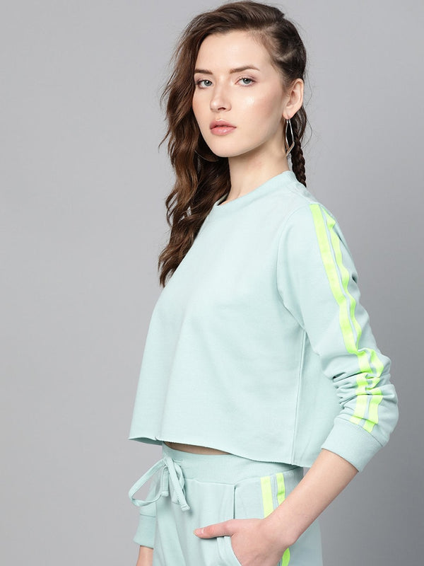 Women's Sea Green Double Tape Boxy Crop Sweatshirt - SASSAFRAS