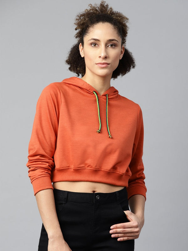 Women's Rust Crop Hoodie Basic Sweatshirt - SASSAFRAS