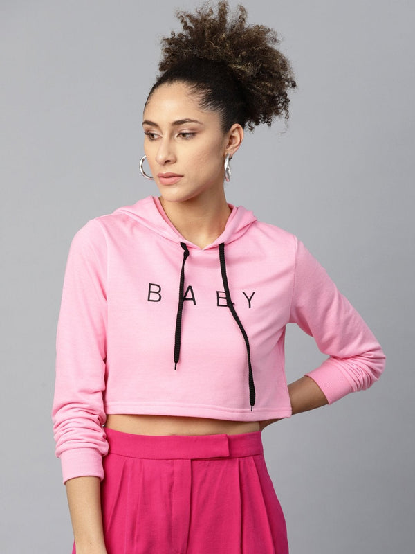 Women's Pink Baby-Print Crop Boxy Hoodie - SASSAFRAS