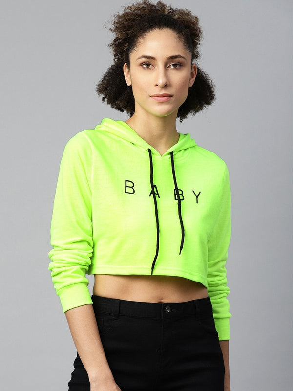 Women's Neon Green Baby-Print Crop Boxy Hoodie - SASSAFRAS