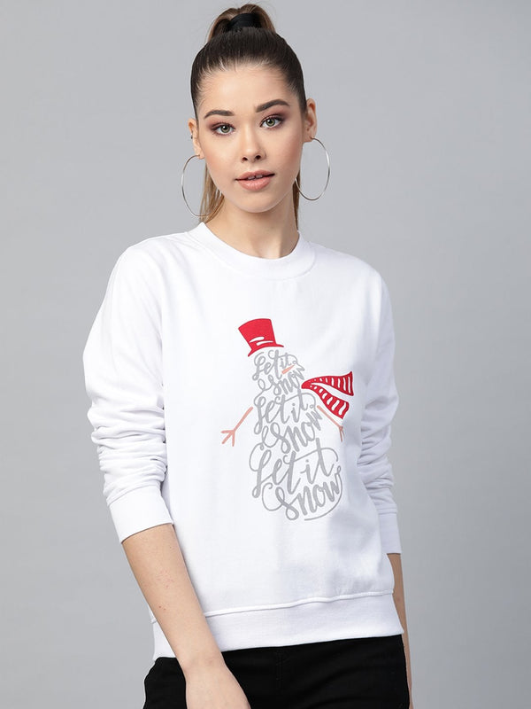 Women's White Let It Snow Print Sweatshirt - SASSAFRAS